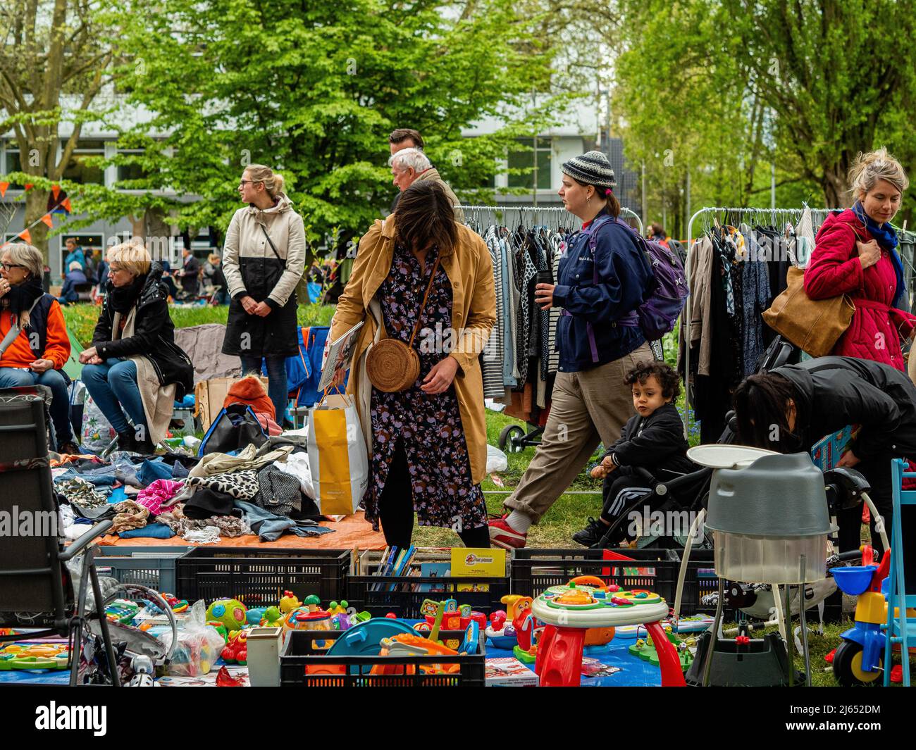 Amsterdam, Netherlands. 27th Apr, 2022. Thousands of people are seen trying  to buy old and second-hand things at a free market. After two years of  restrictions, this year's King's Day celebrations went