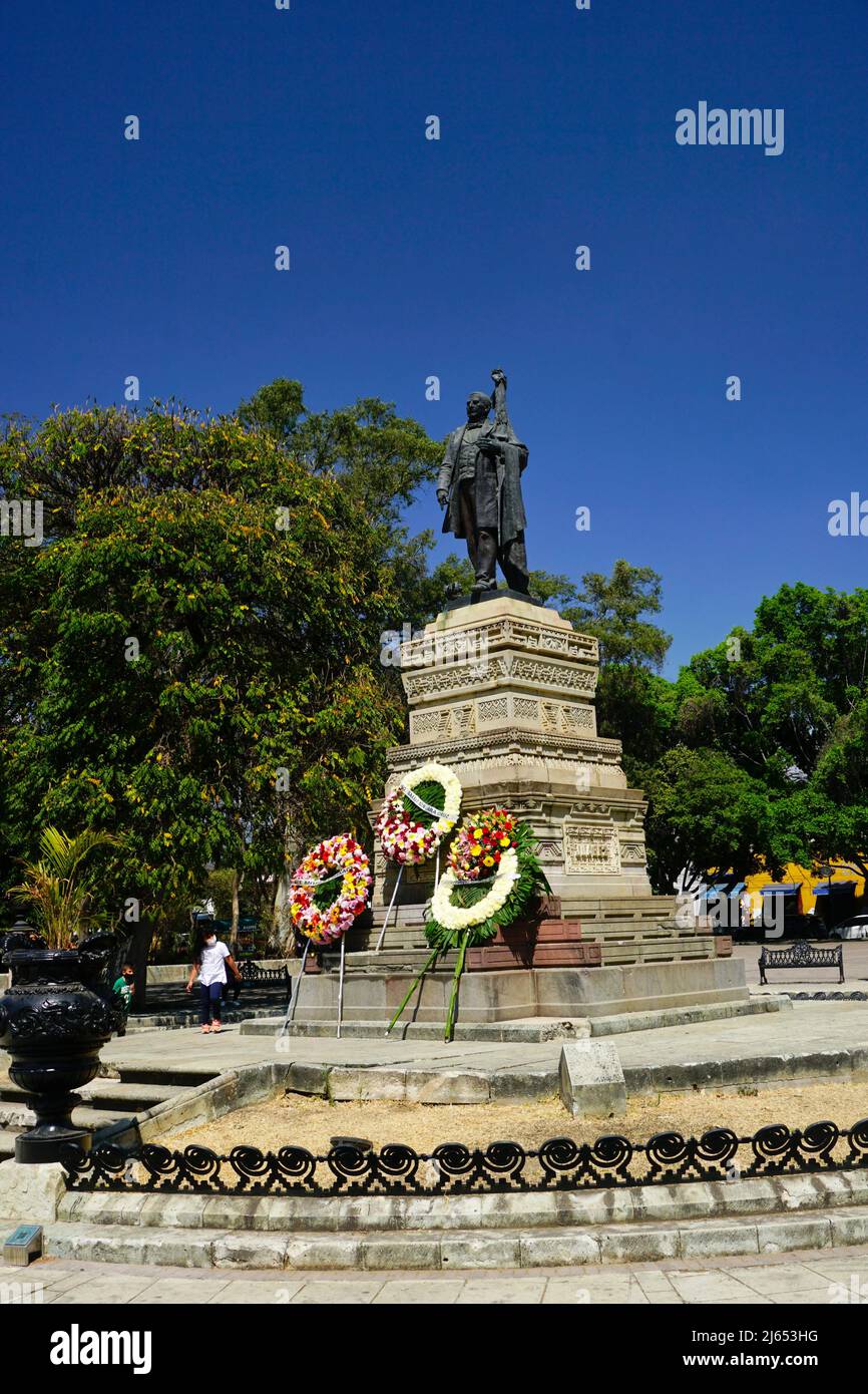 Benito Juarez Monument in El Llano City Park in Oaxaca de Juárez City, Oaxaca, Mexico. National hero and president (1861–72) Stock Photo