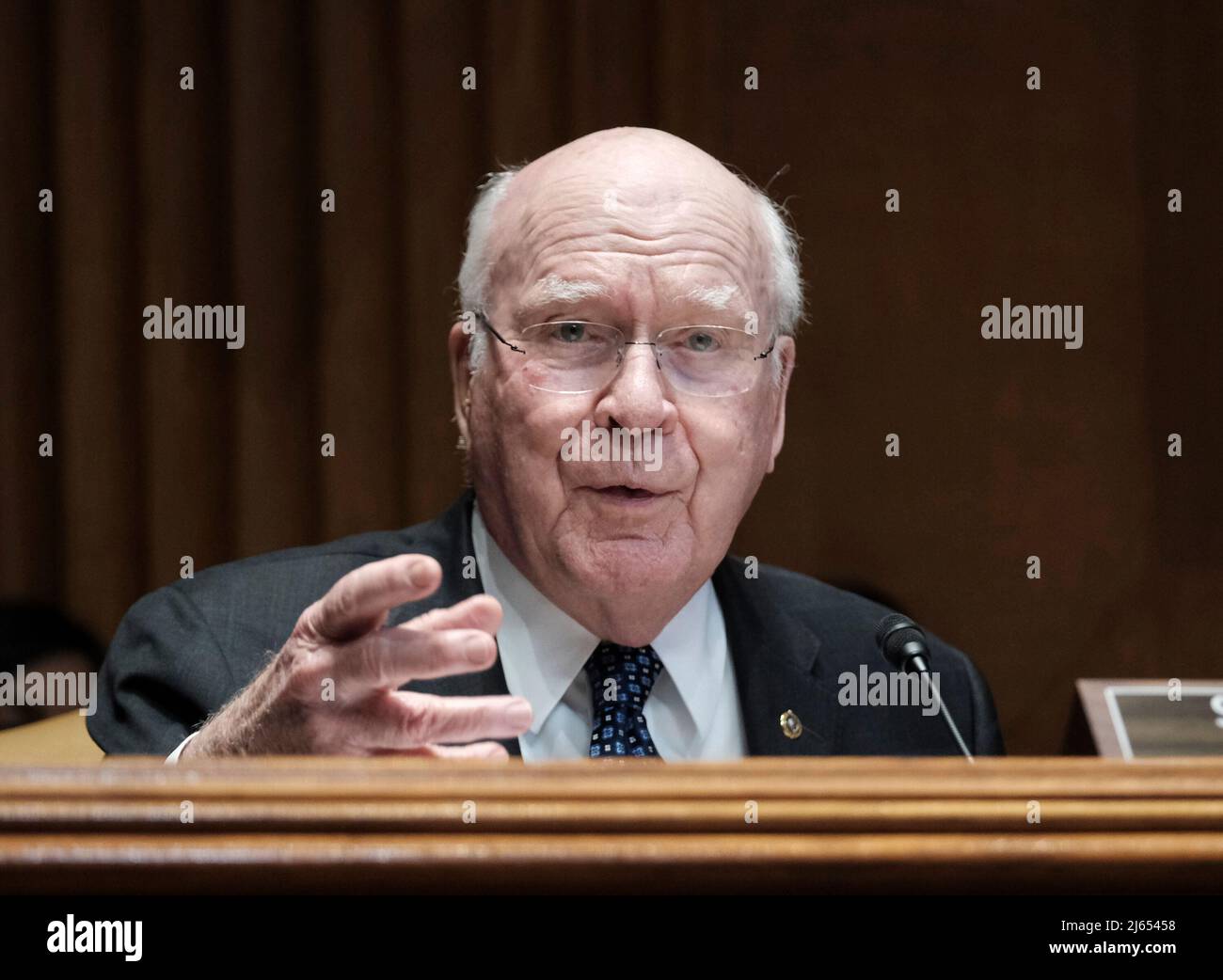 Washington, Vereinigte Staaten. 27th Apr, 2022. United States Senator Patrick Leahy (Democrat of Vermont), Chairman, US Senate Committee on Appropriations, speaks during a Senate Appropriations committee in Washington, DC on April 27, 2022. Credit: Michael A. McCoy/Pool via CNP/dpa/Alamy Live News Stock Photo
