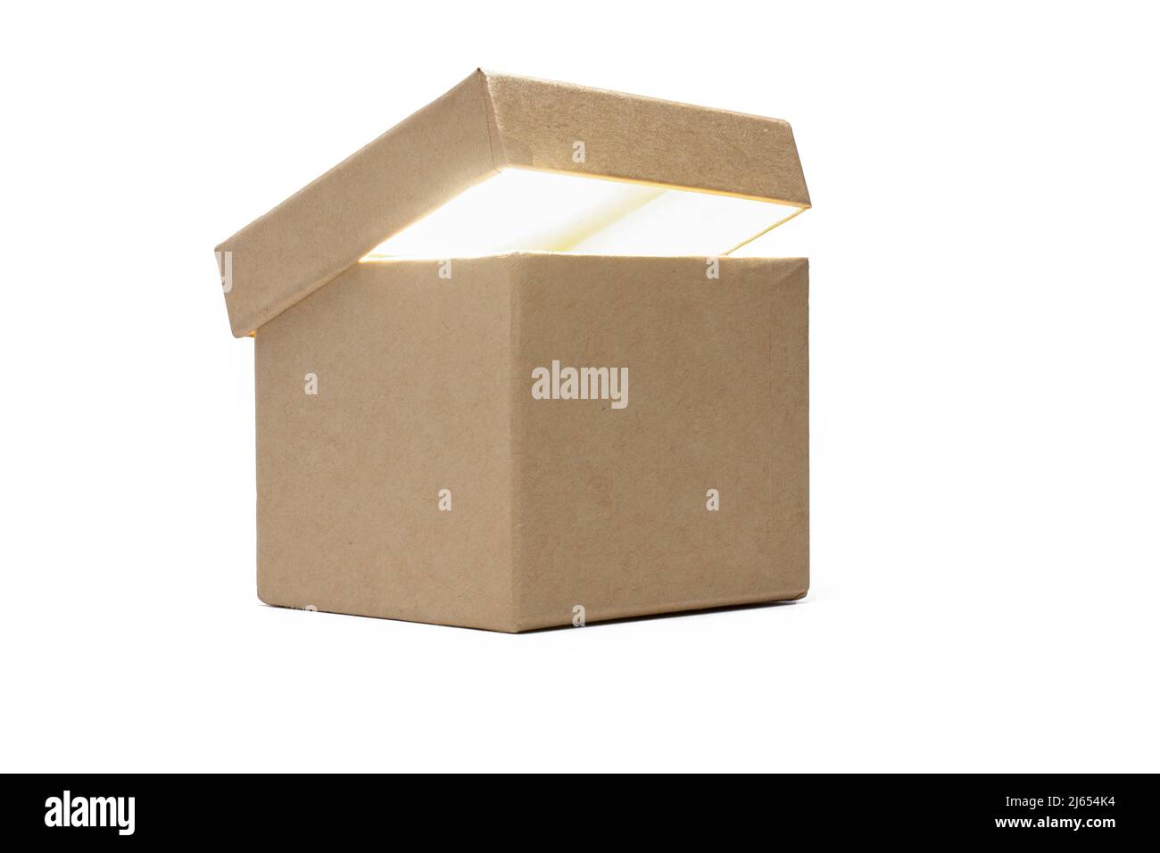 Close up of brown cardboard gift box with slightly opened lid and