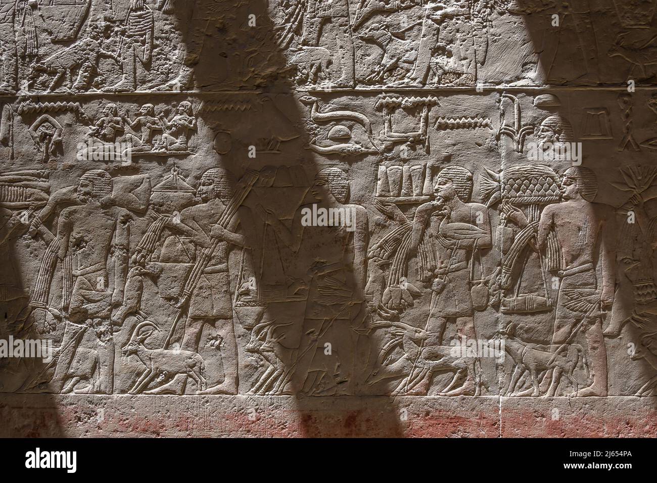 Reliefs displayed at the Sakkara (or Saccara) archeological complex, an ancient burial ground for the ancient Egyptian capital, Memphis Stock Photo