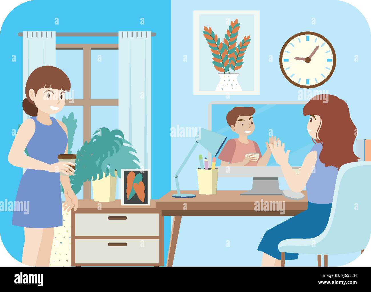 Workplace interior in flat design concept illustration Stock Vector ...