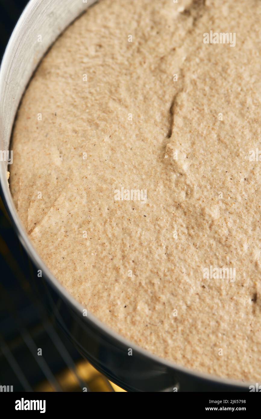 The process of making rye bread. Dough on rye bread before dividing