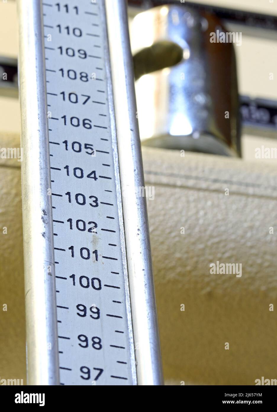 vintage bathroom scales in office of pediatrician doctor to measure