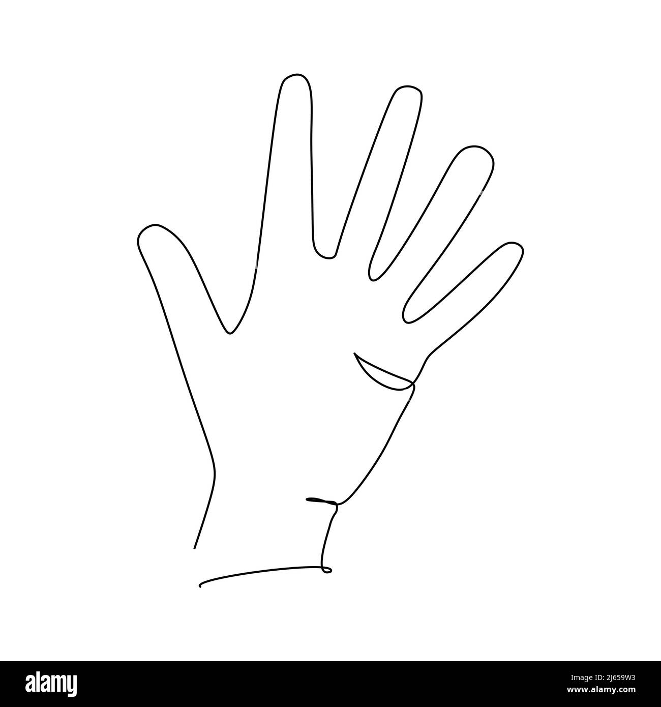 Number five Hand gesture language alphabet continuous line drawing design. Sign and symbol of hand gestures. Single continuous drawing line. Stock Vector