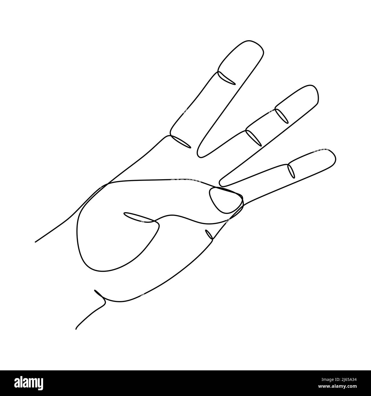 Continuous one line drawing of human hand showing three fingers. Vector illustration Stock Vector