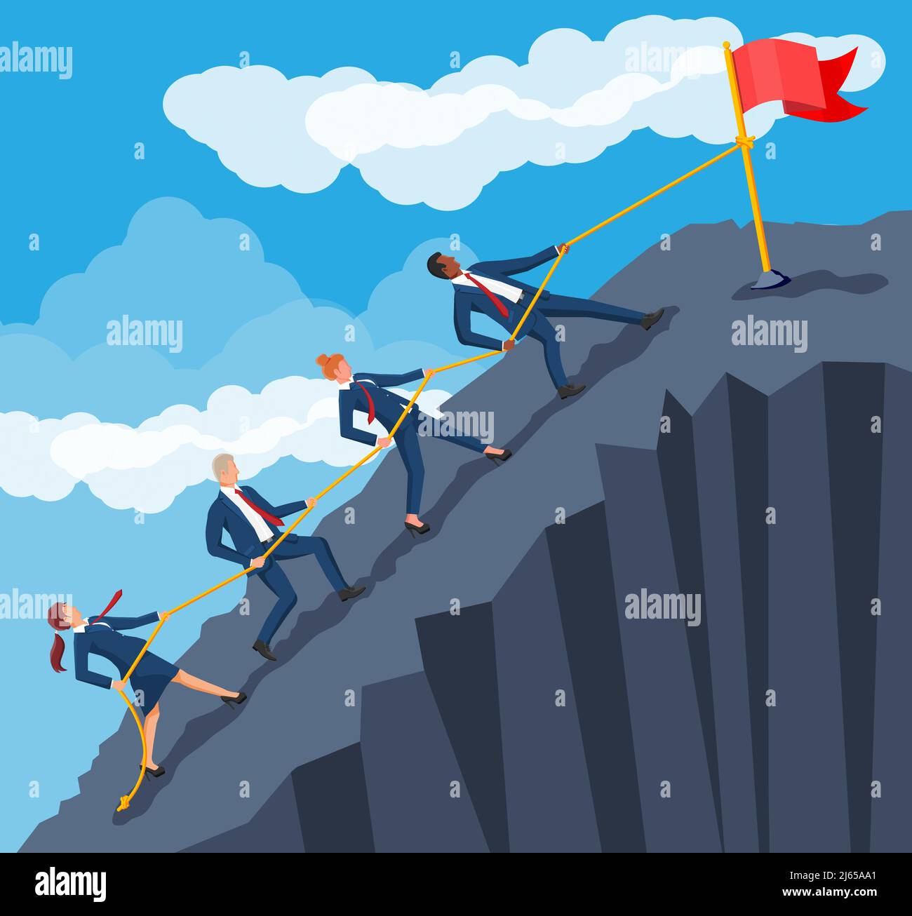 Group of Business People Climbing on Mountain Peak Stock Vector Image ...