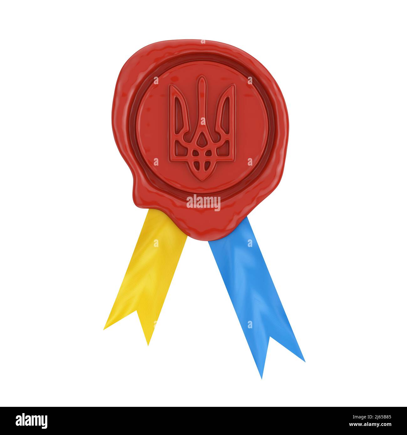 Red Wax Seal with Ukraine Coat of Arms and Ribbon in Colors of Ukraine