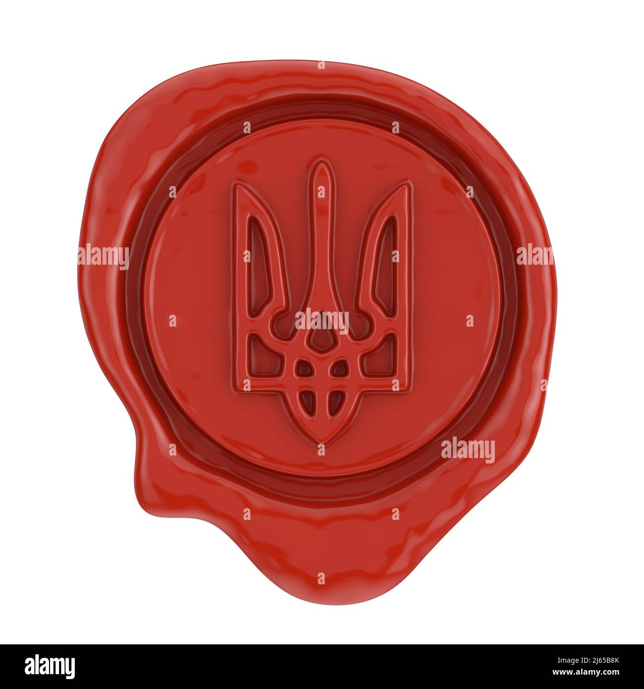 Red Wax Seal with Ukraine Coat of Arms on a white background. 3d