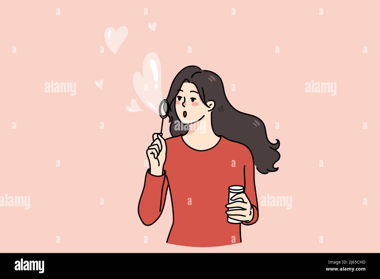 Happy Young Woman Blow Soap Bubbles With Heart Shape Kind Girl Share Spread Love And Care Concept Of Volunteering And Charity Donation And Philanthropy Flat Vector Illustration Stock Vector Image Art