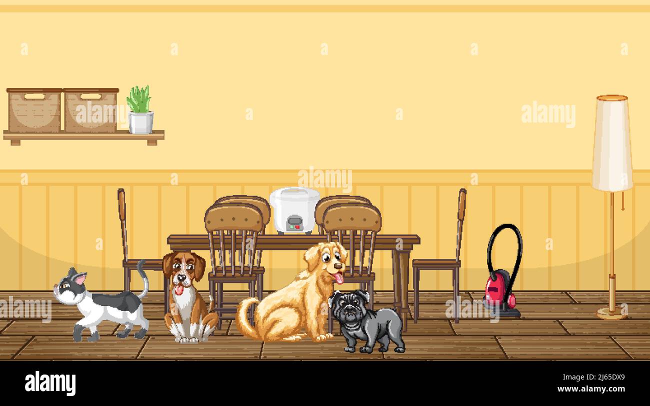 Set of different domestic animals in kitchen illustration Stock Vector ...