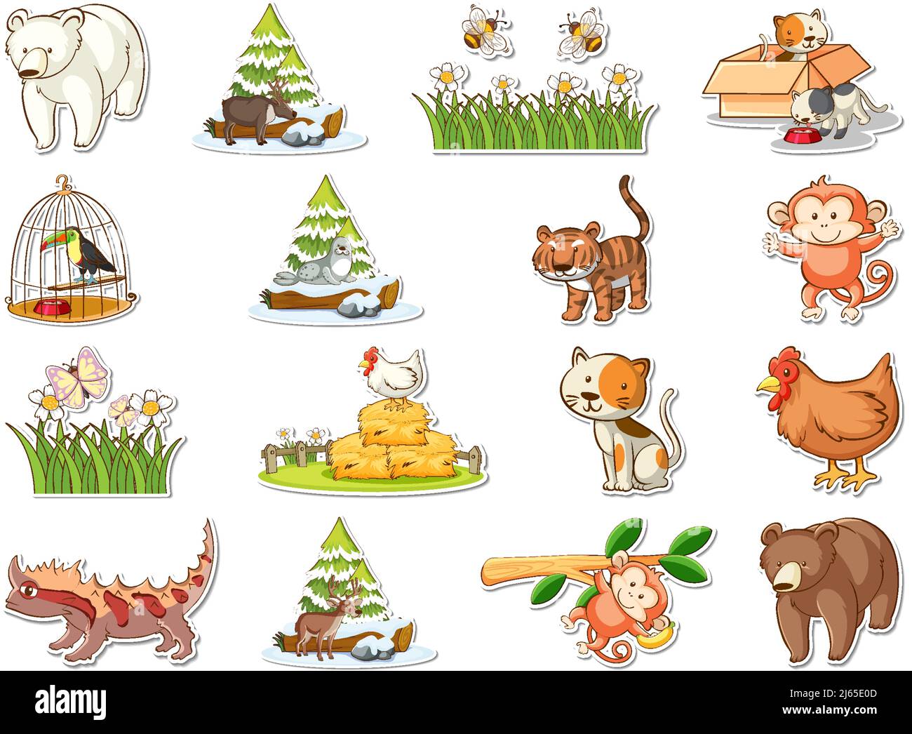 Sticker set of cartoon wild animals illustration Stock Vector Image ...
