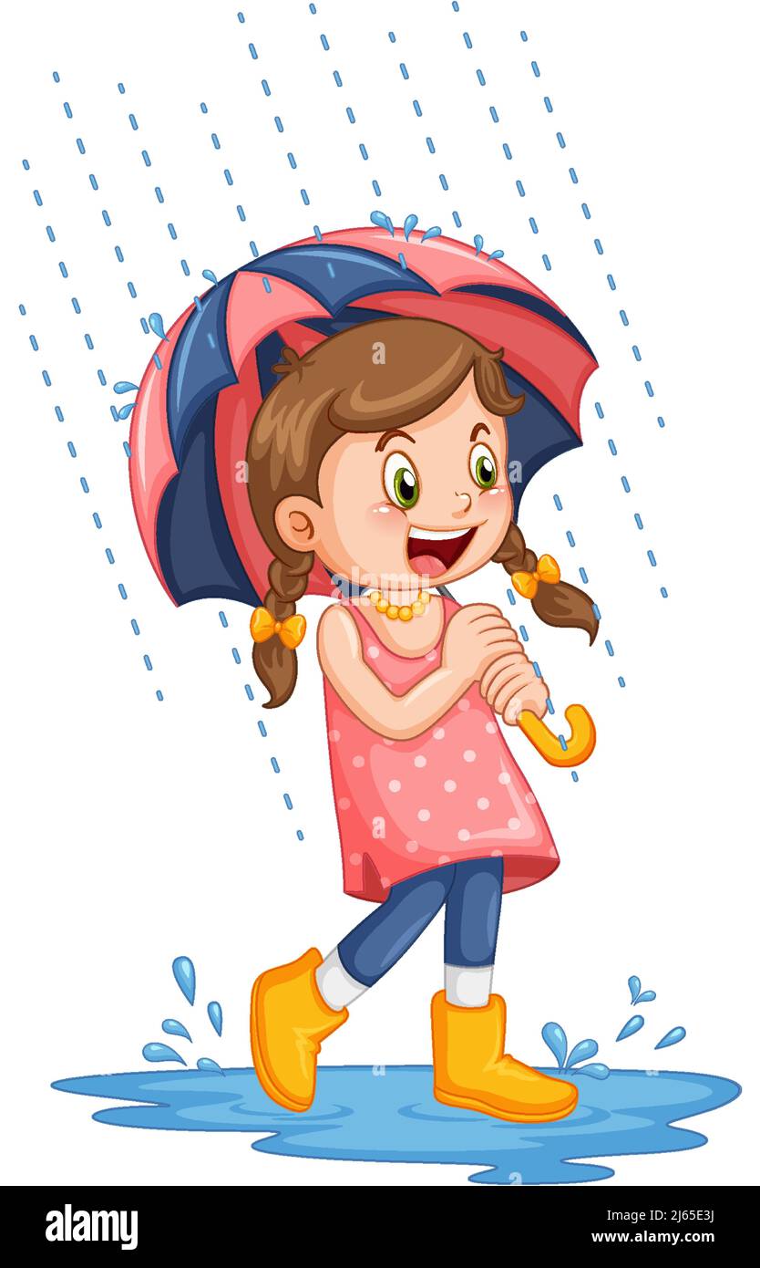 Cute girl holding an umbrella illustration Stock Vector Image & Art - Alamy