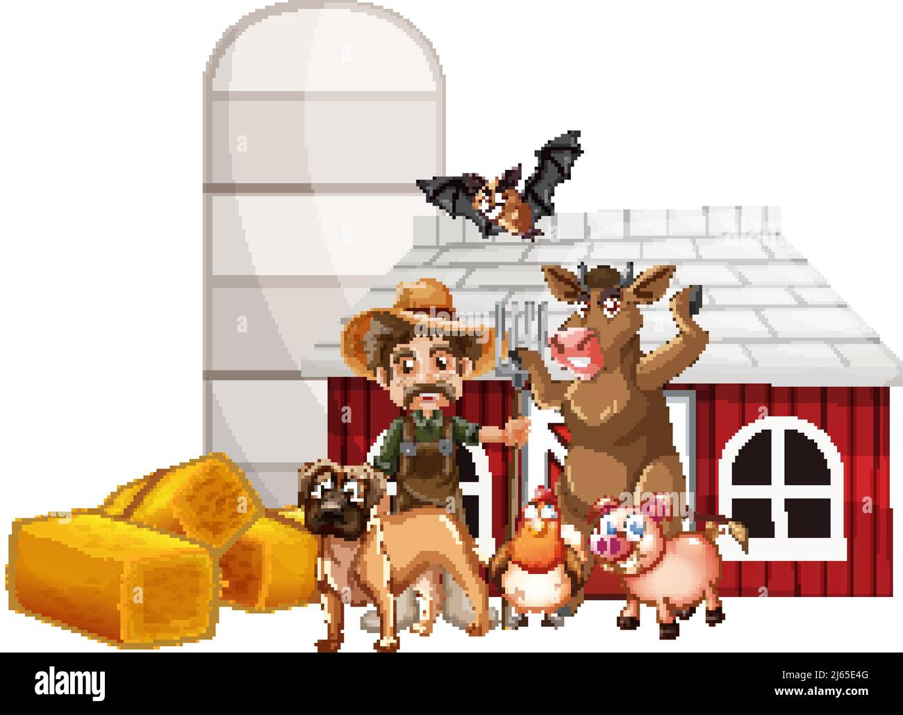 Farming theme with many animals illustration Stock Vector