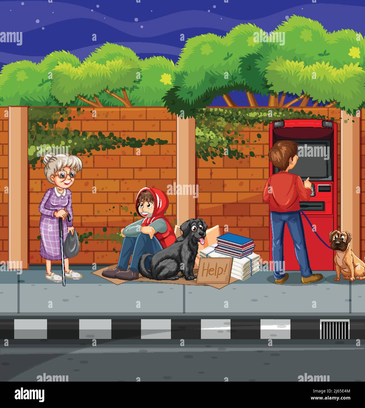 Homeless people in the city illustration Stock Vector Image \u0026 Art - Alamy, image size:1245x1390