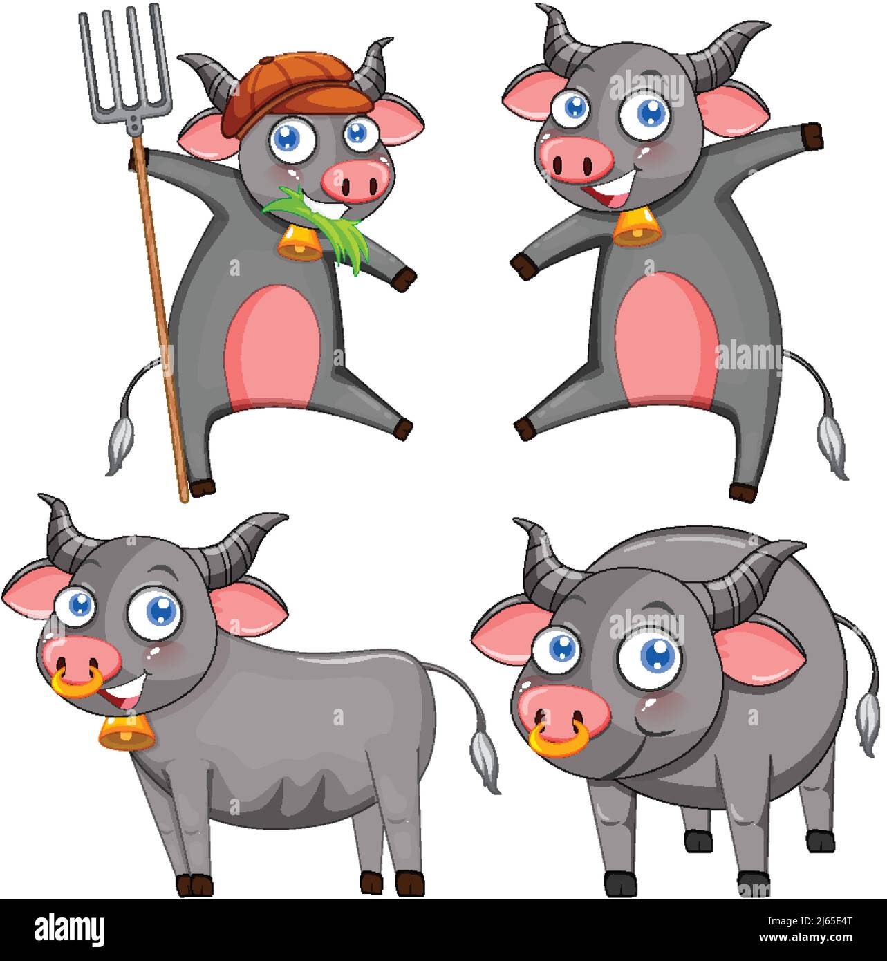 Set of different grey cows  illustration Stock Vector