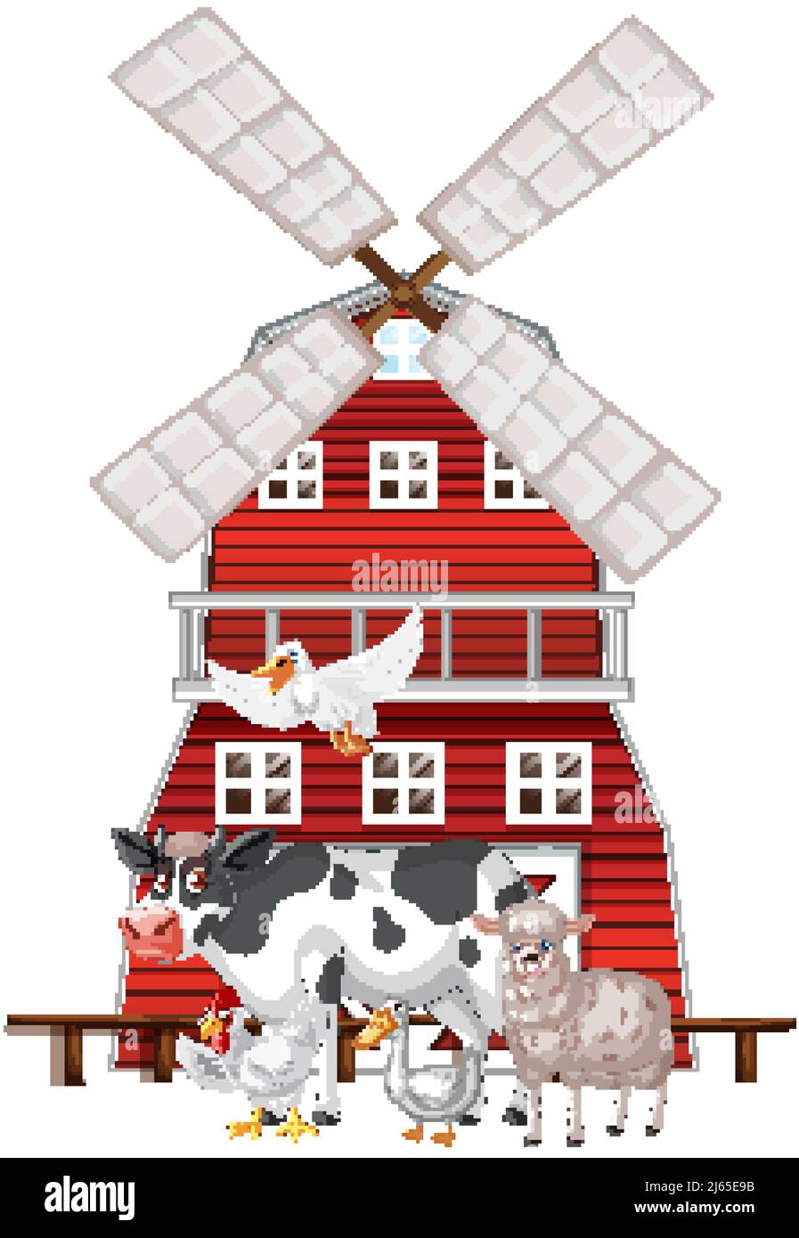 Farming theme with many animals illustration Stock Vector