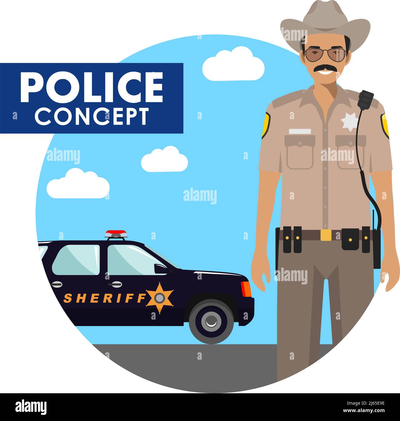 Detailed illustration of police officer in uniform on background with ...