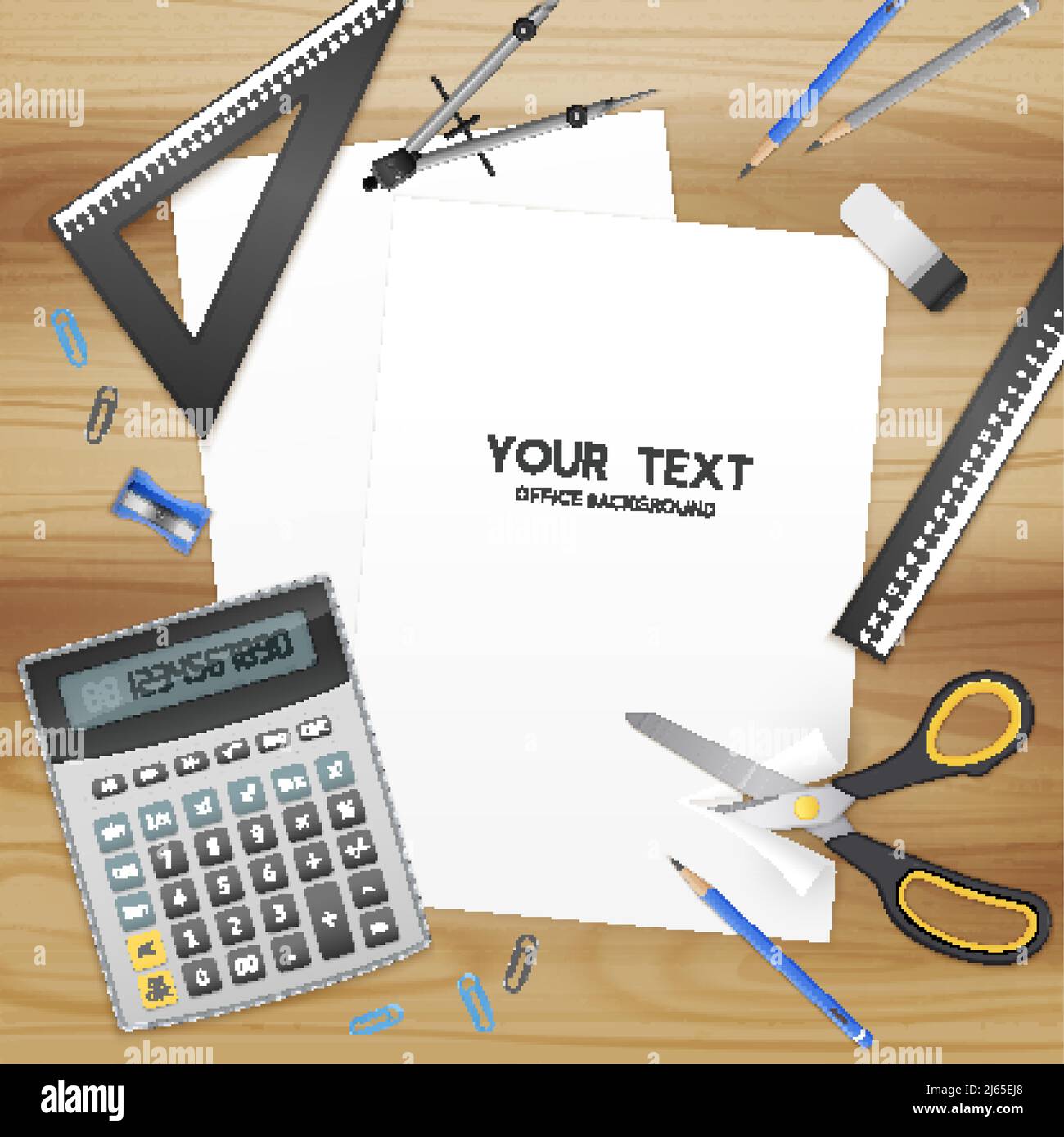 Office stationery accessories realistic background poster with scissors ...