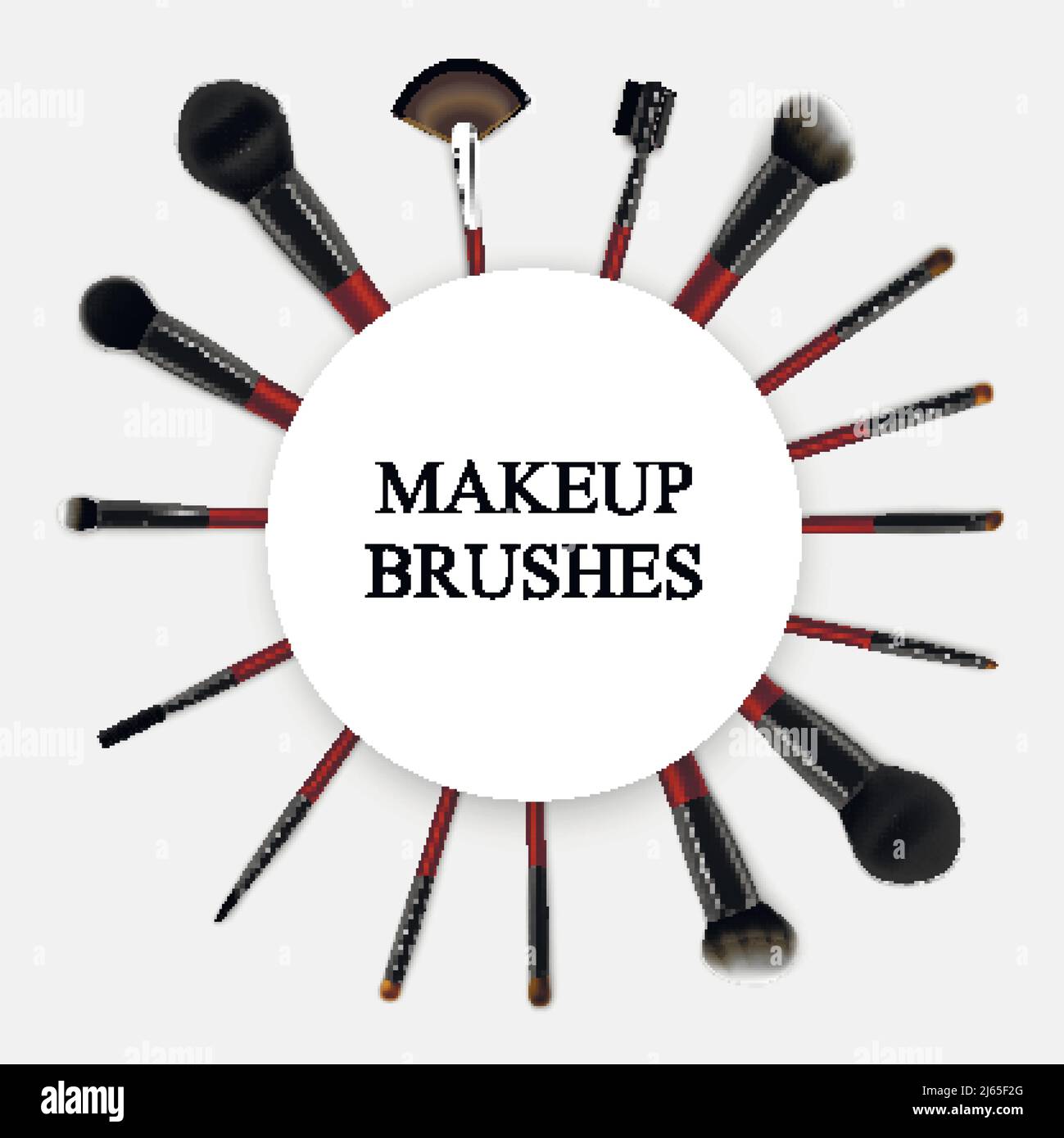 Makeup brushes and sponges set realistic circle frame composition