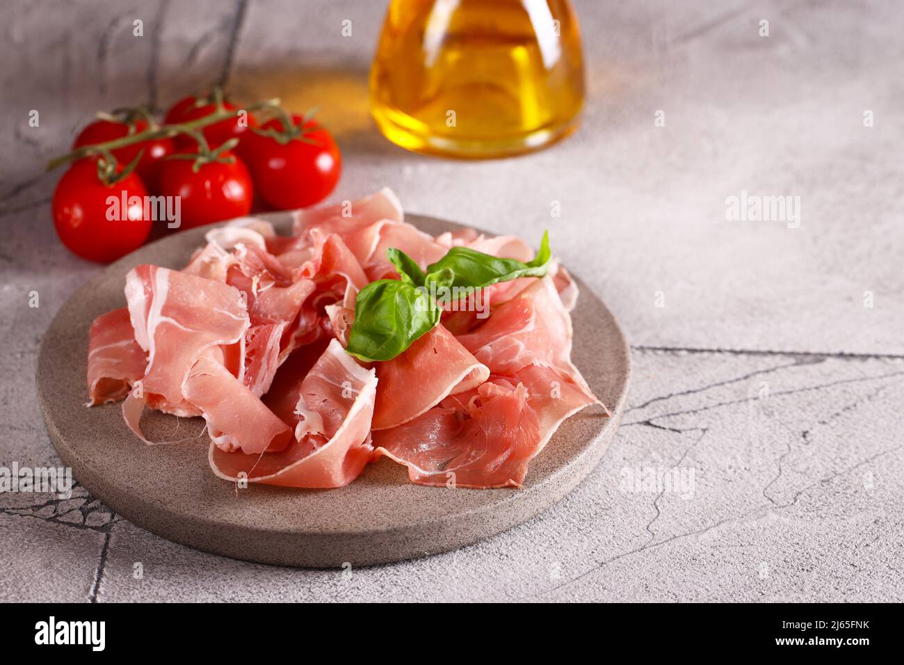 ham prosciutto jamon on a plate appetizer antipasto Stock Photo Alamy