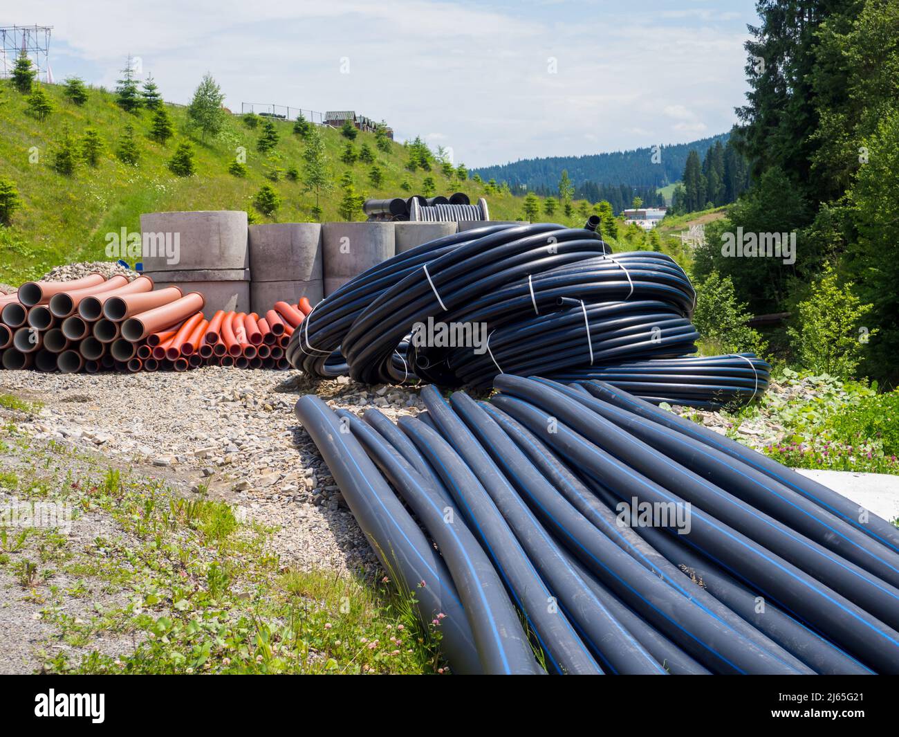 pipes in bays in mountains Stock Photo