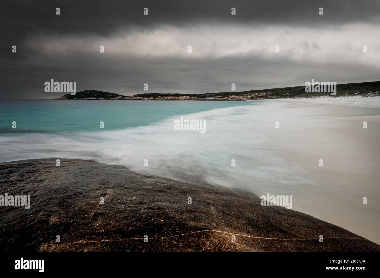 Dark clouds over Dolphin Cove in Cape Arid National Park. Stock Photo