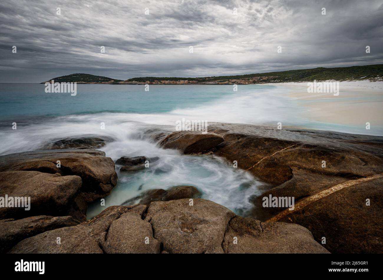 Dark clouds over Dolphin Cove in Cape Arid National Park. Stock Photo