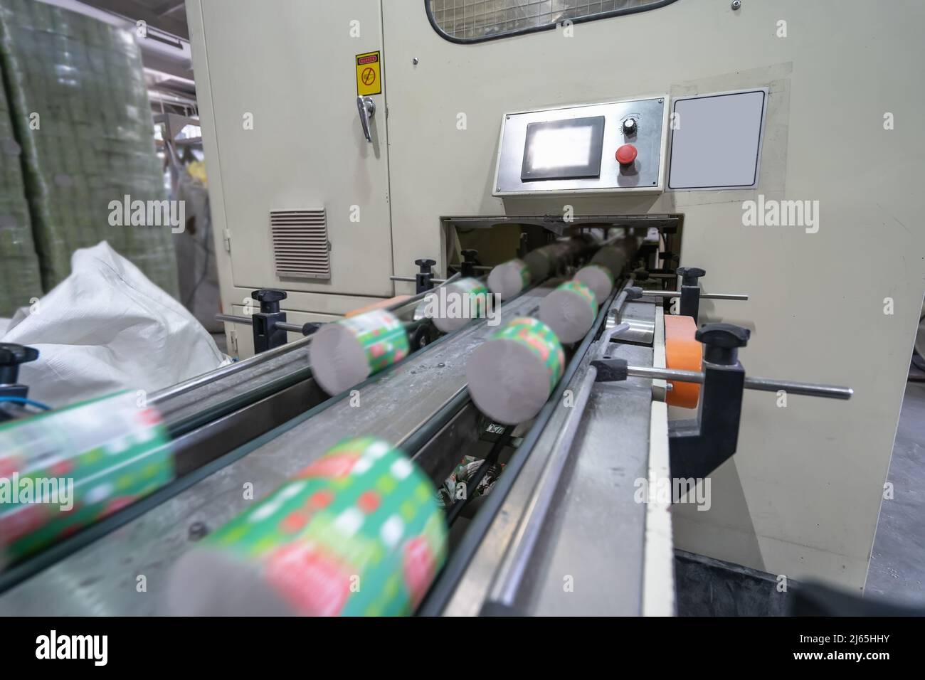 Conveyor line for production of toilet paper from recycled raw