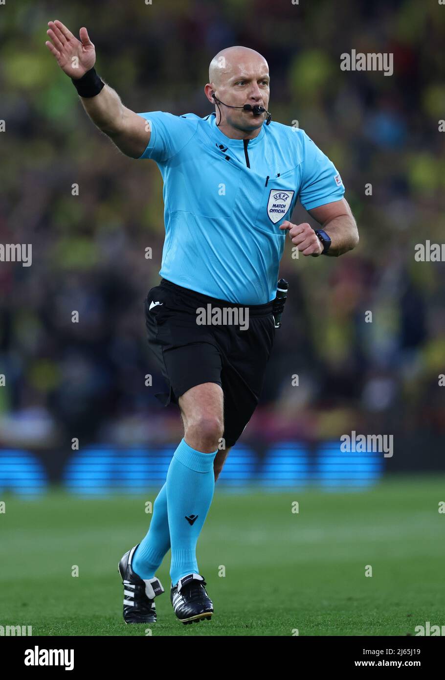 Liverpool, England, 27th April 2022.   Referee Szymon Marciniak during the UEFA Champions League match at Anfield, Liverpool. Picture credit should read: Darren Staples / Sportimage Credit: Sportimage/Alamy Live News Stock Photo