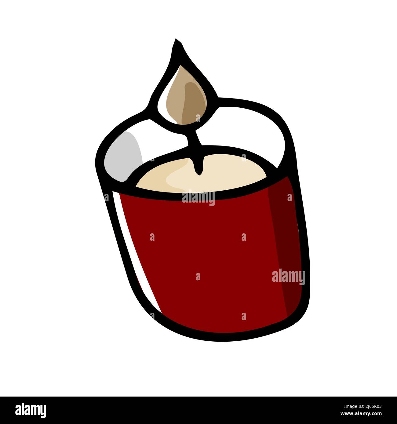 Cute doodle candle in red glass. Handdrawn line home decor isolated on