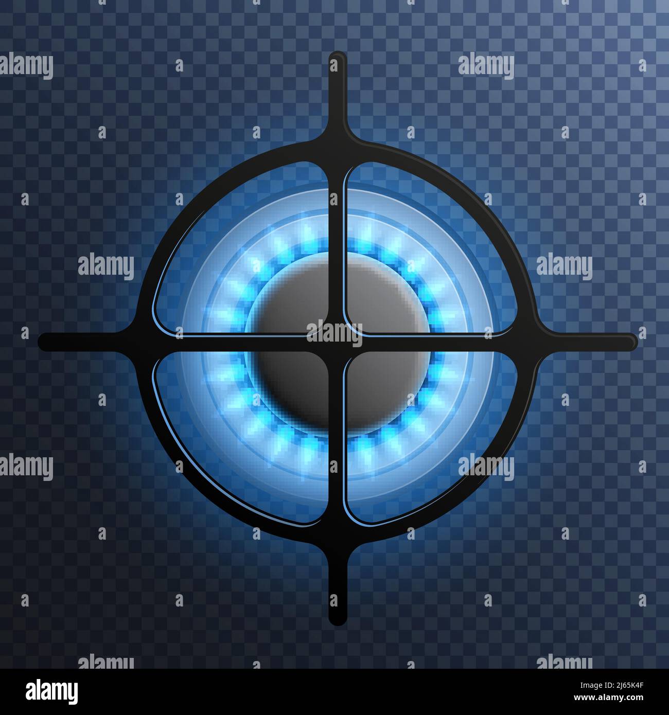 Realistic gas flame burner plate composition with transparent background and blue flame vector illustration Stock Vector
