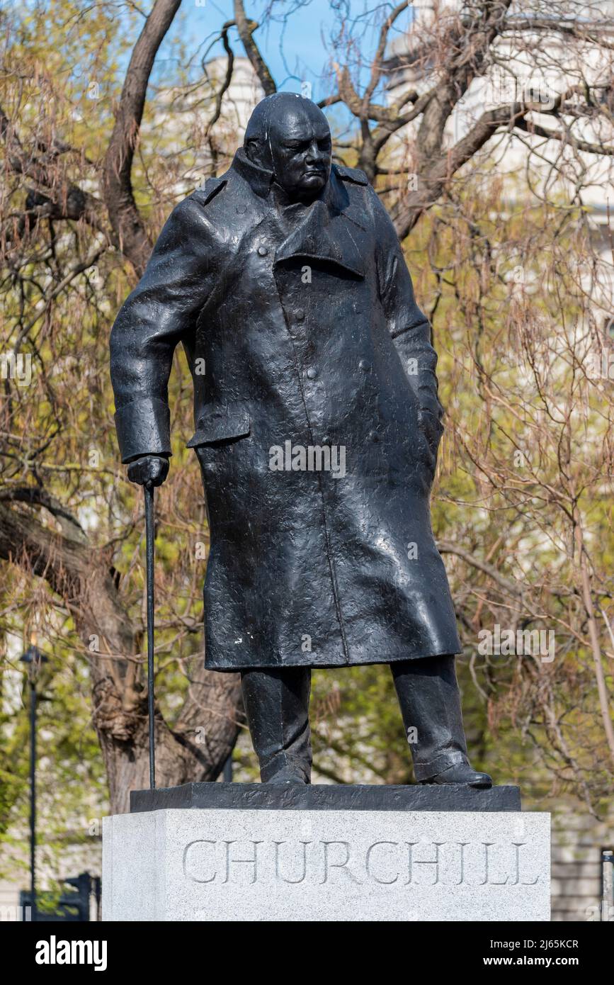 Winston Churchill statue outside Palace of Westminster, London, UK