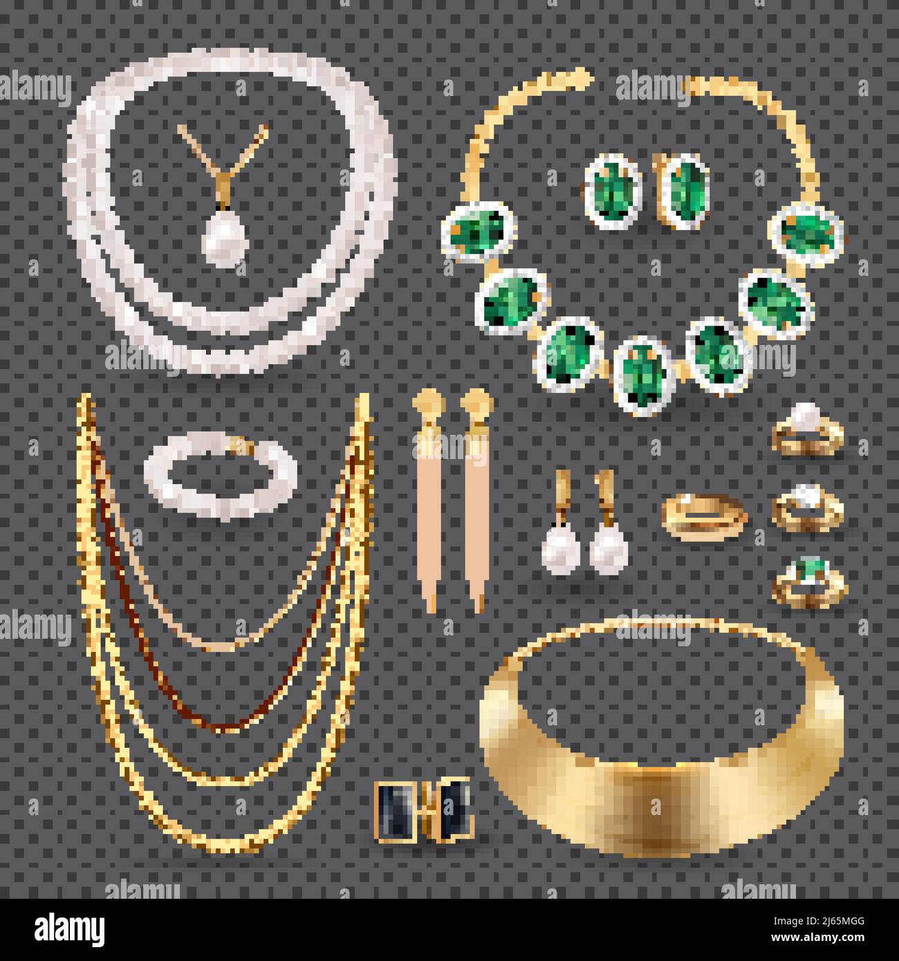 Jewelry accessories realistic transparent set with rings necklace and