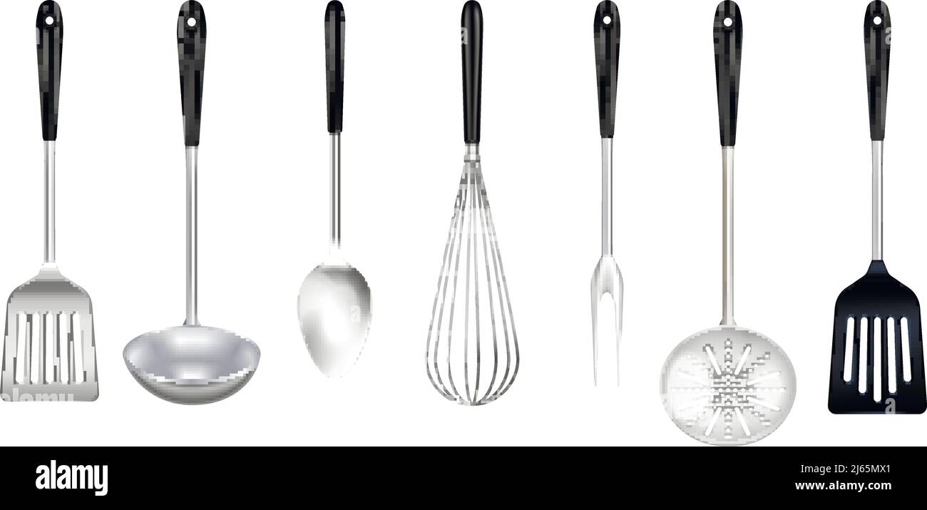 Kitchenware Realistic Set Vector Kitchen Utensils Cutlery Tools