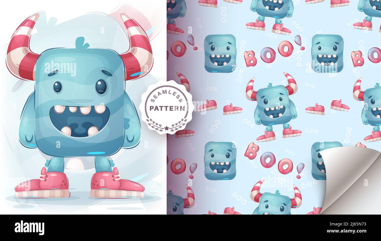 Cute funny monster - seamless pattern Stock Vector Image & Art - Alamy