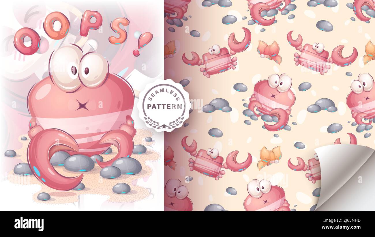Cartoon childish character animal crab - seamless pattern Stock Vector ...