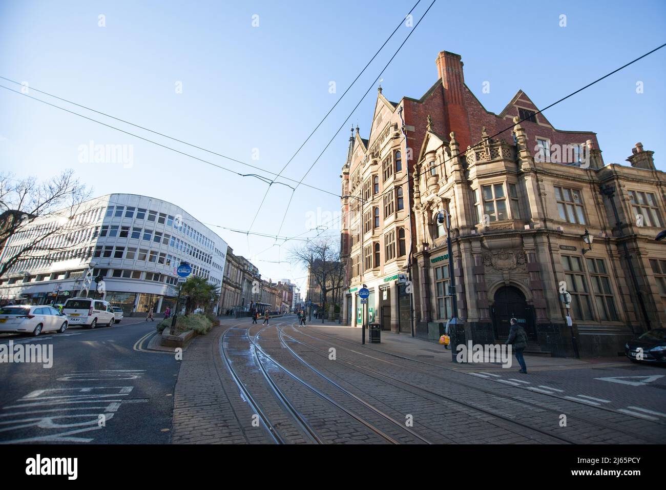 Views of The High Street in Sheffield, South Yorkshire in the UK Stock Photo