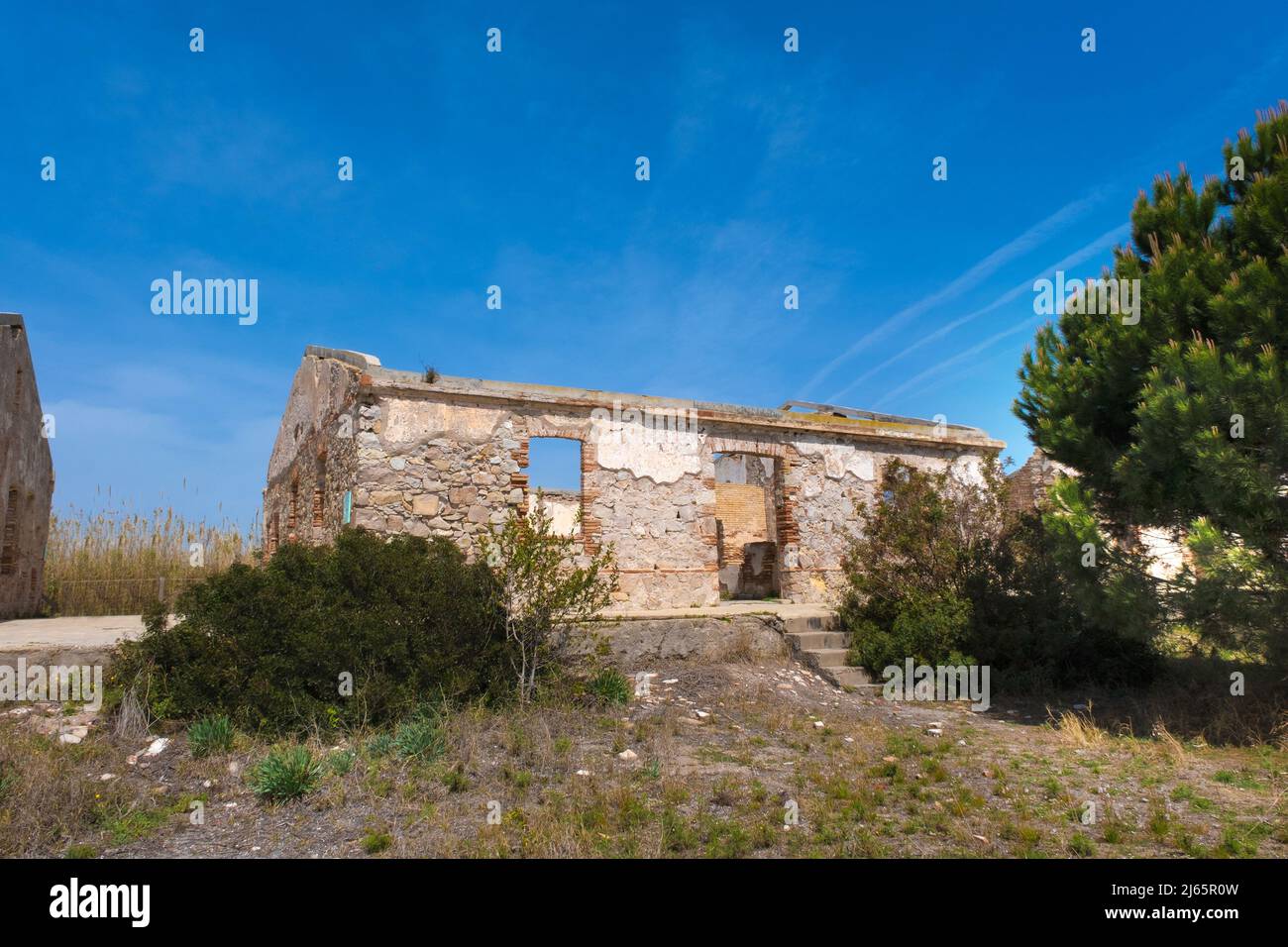 EL PRAT DE LLOBREGAT, APRIL 1st 2022: Remains of the old Carabiners Barracks in El Prat de Llobregat, Spain. Stock Photo