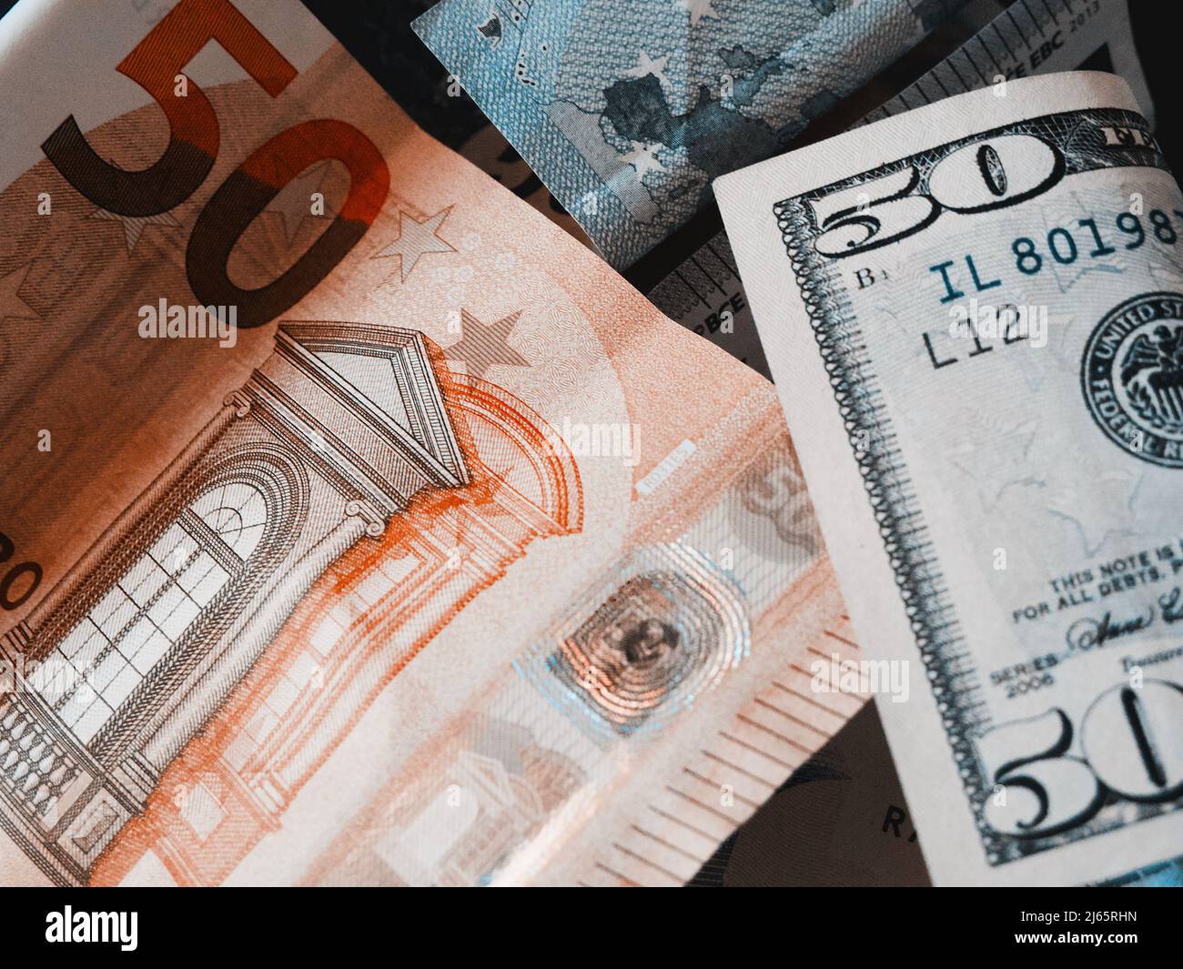 50 euros and 50 American dollars. international finance concept. financial  markets. financial exchanges. currency exchange. investment. close-up Stock  Photo - Alamy