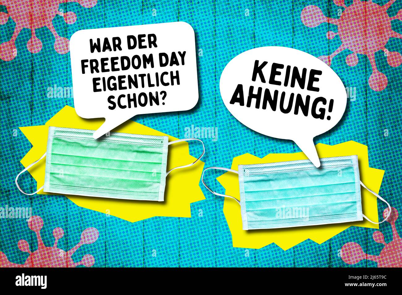 Face Masks With Speech Bubbles, Freedom Day, Symbolic Image Stock Photo