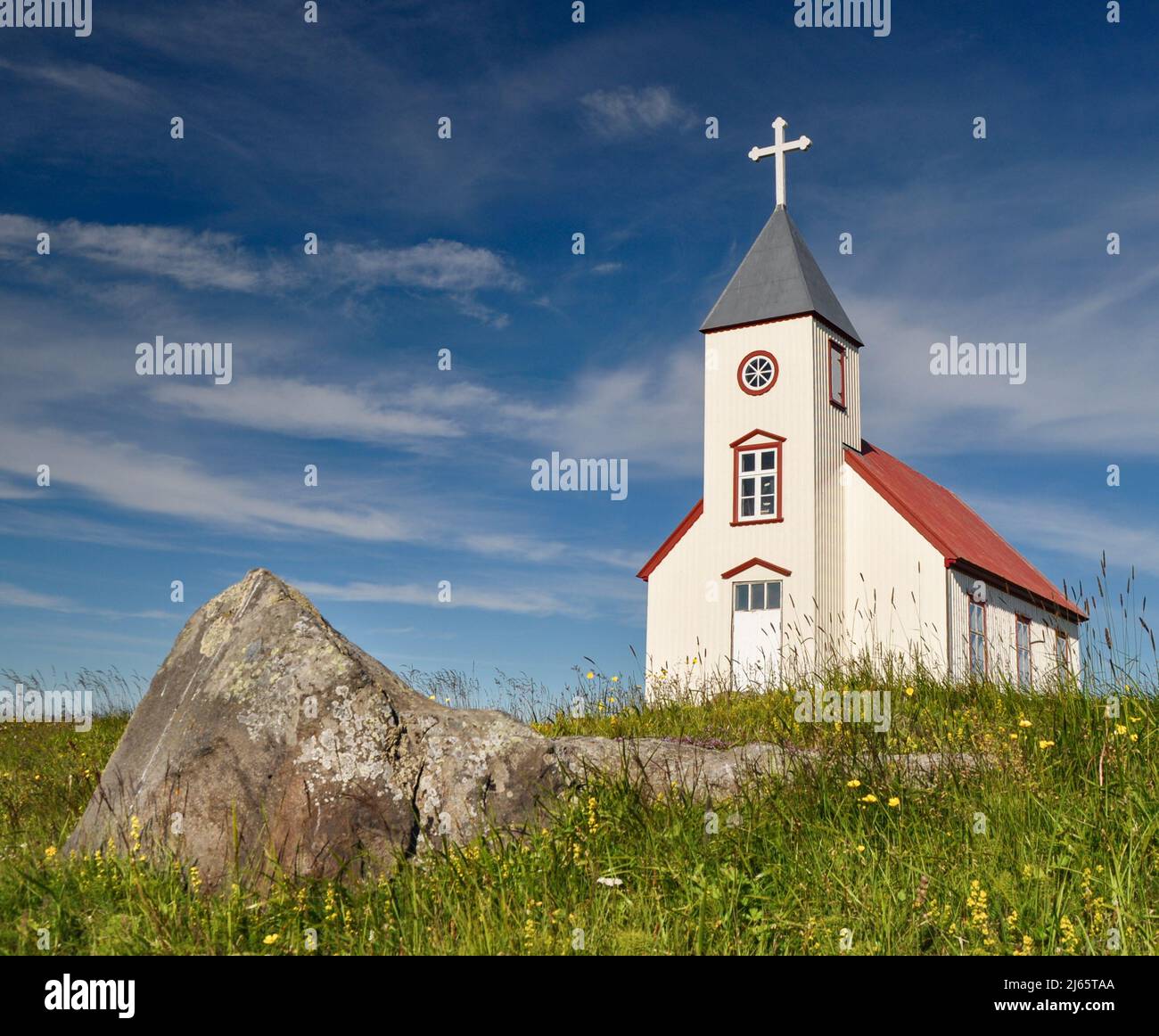 Sauðaneskirkja, die Kirche von Sauðanes von 1889, Langanesbyggð Stock Photo
