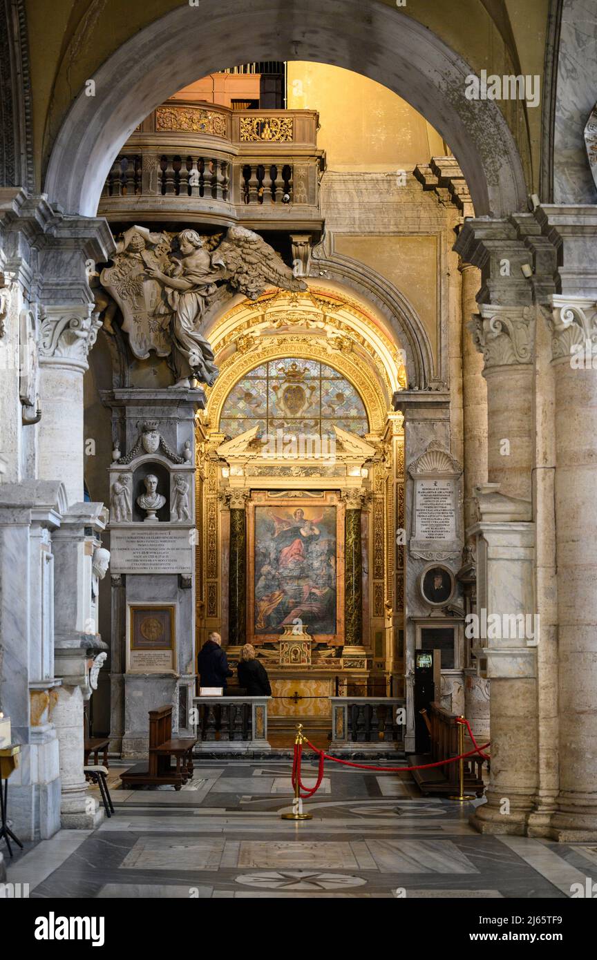 Rome. Italy. Basilica di Santa Maria del Popolo. The Cerasi Chapel (La Cappella Cerasi). Stock Photo