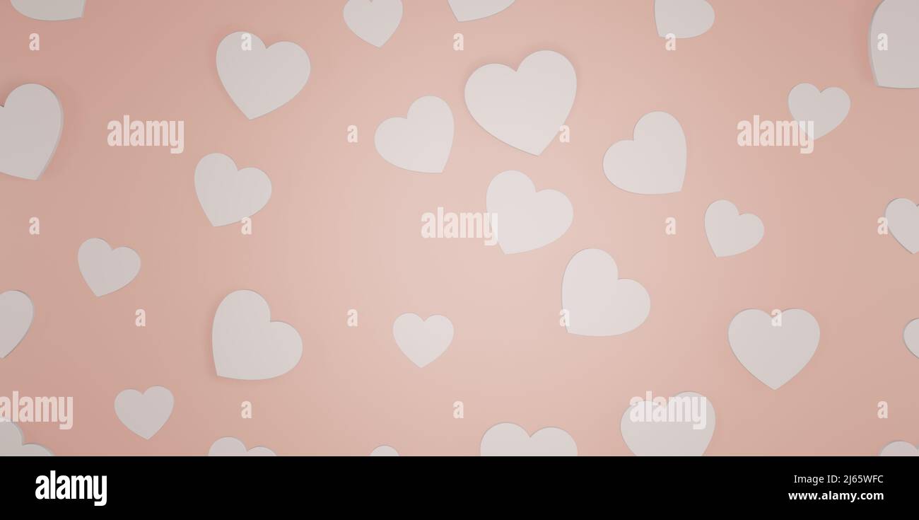 Paper pink pastel hearts on soft pink color background, border, copy