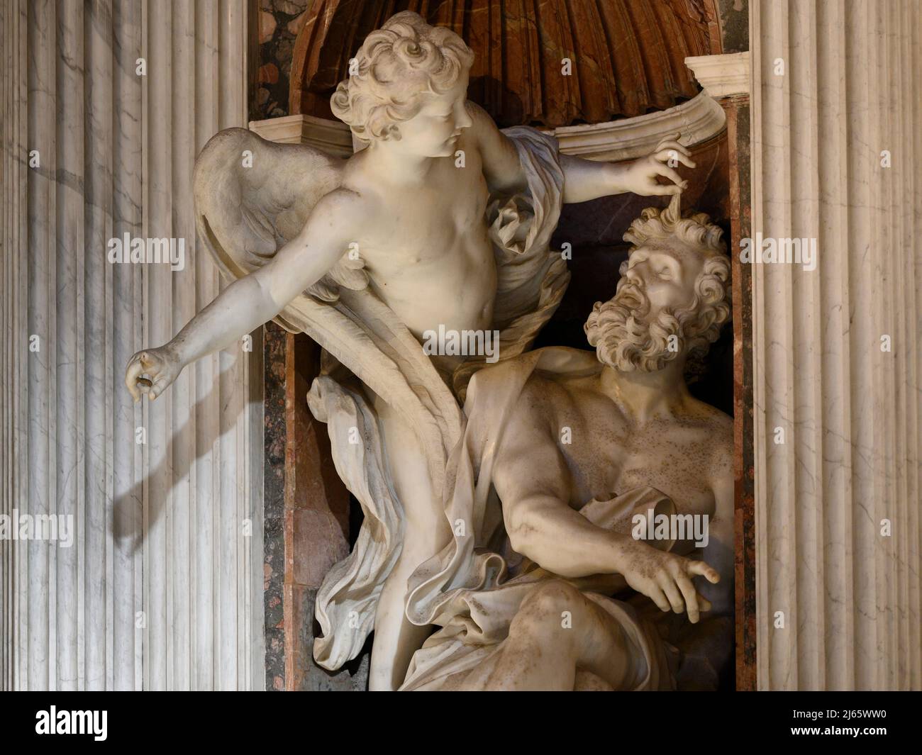 Rome. Italy. Basilica di Santa Maria del Popolo. The Chigi Chapel (La Cappella Chigi). Sculpture of Habakkuk and the Angel by Bernini, ca. 1656–61. Stock Photo
