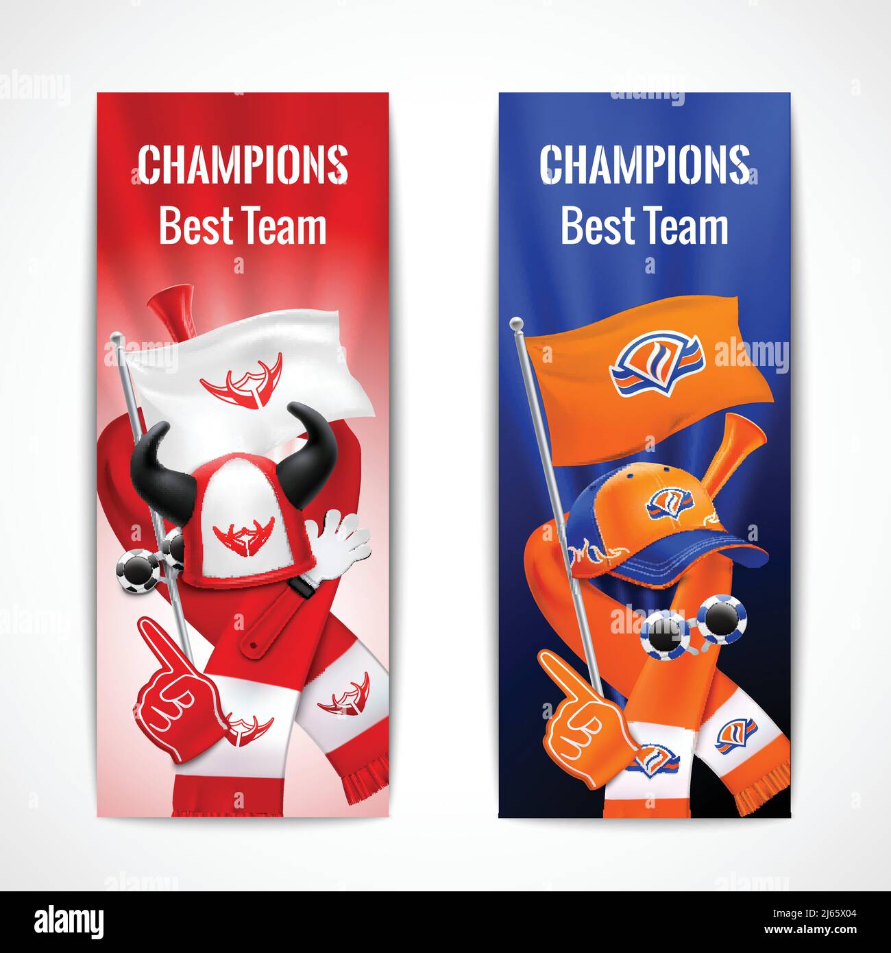 Fan sport vertical banners set with best team symbols realistic