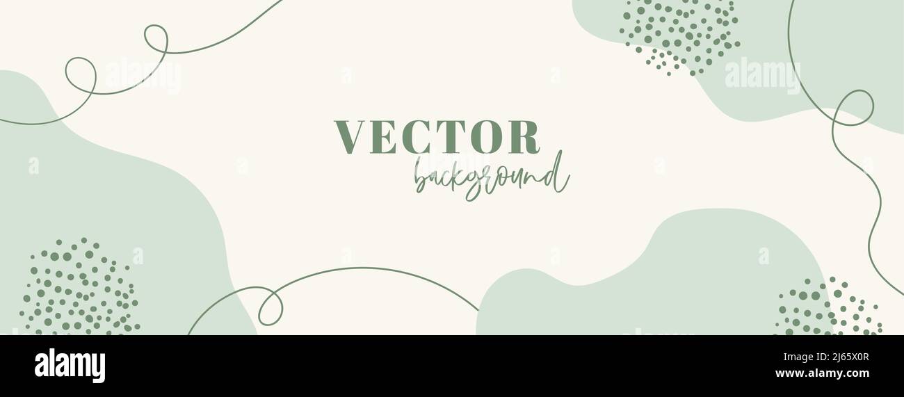 Minimal long vector banner in green colors. Abstract organic shapes