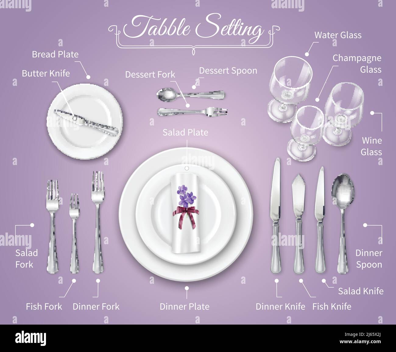 Formal dinner place setting infographics background with flatware on ...