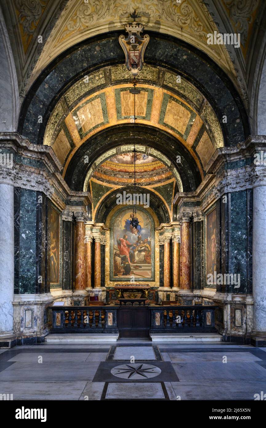 Rome. Italy. Basilica di Santa Maria del Popolo. The Cybo Chapel (La Cappella Cybo), with the altarpiece Disputation over the Immaculate Conception by Stock Photo