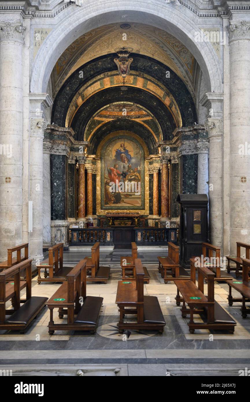 Rome. Italy. Basilica di Santa Maria del Popolo. The Cybo Chapel (La Cappella Cybo), with the altarpiece Disputation over the Immaculate Conception by Stock Photo